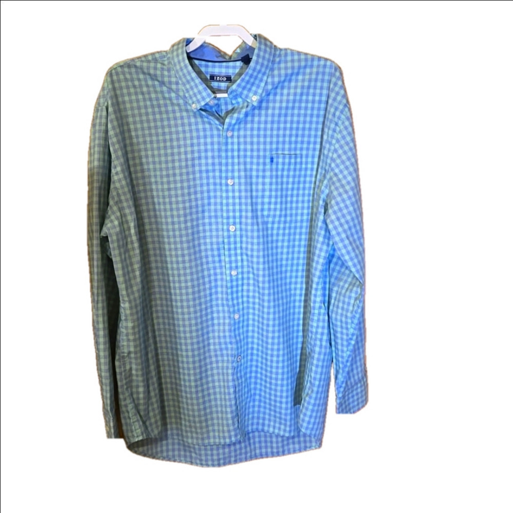 Izod Men's size XXL Lavender & Light Teal Gingham Button Down Long Sleeve Shirt